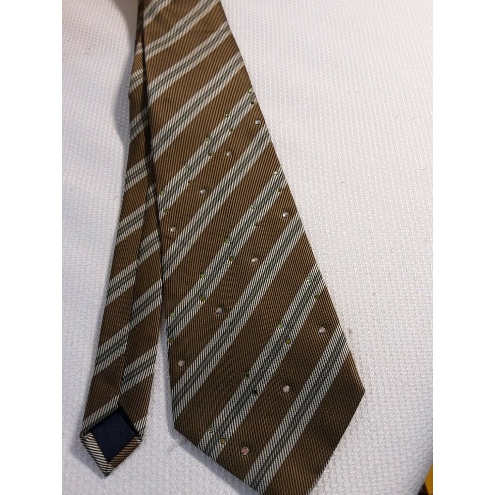 Unbranded 72"Striped Polyester Mens Necktie Pastel Green Shades With Rhinestones